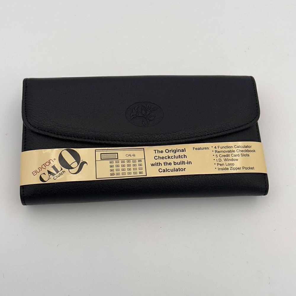 New with Defect BUXTON CAL Q CLUTCH Wallet Tri-Fold Genuine Leather Black Wallet